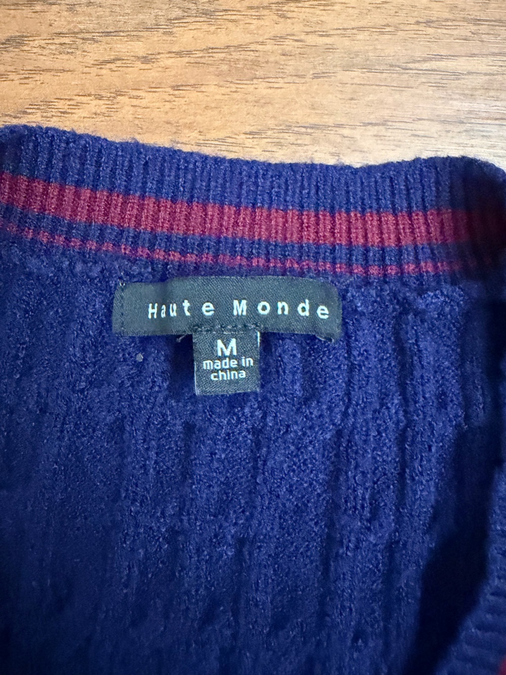 Haute Monde Navy Blue Sweater with Red/Maroon Stripes Size M - Picture 3 of 3